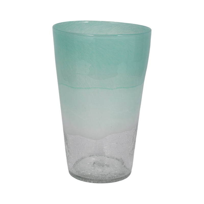 14" Fluted Glass Vase, Aqua Haze