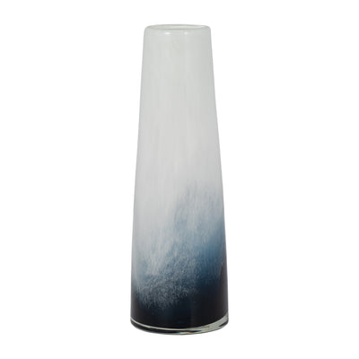 GLASS, 15" BLUE WATERS VASE, BLUE/WHITE