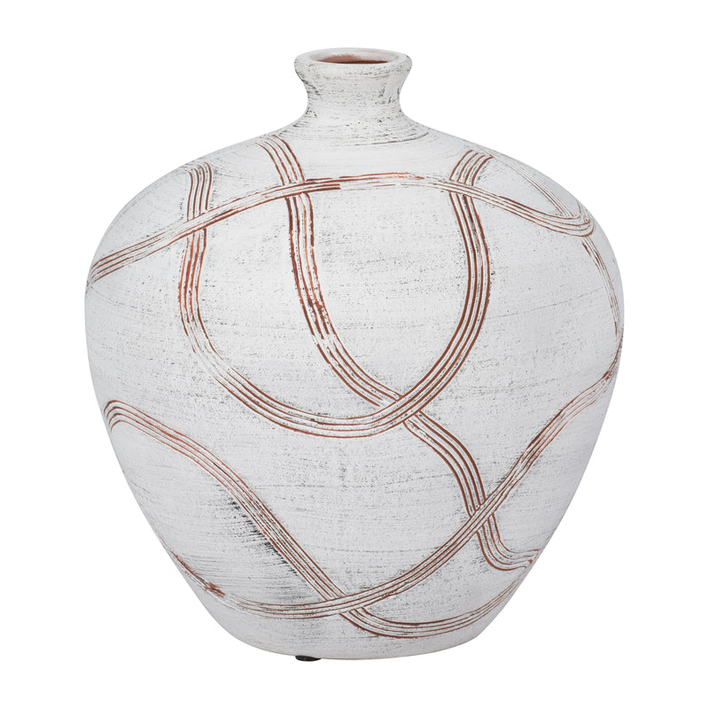 CER, 9" ROUND GLOBAL VASE, WHITE