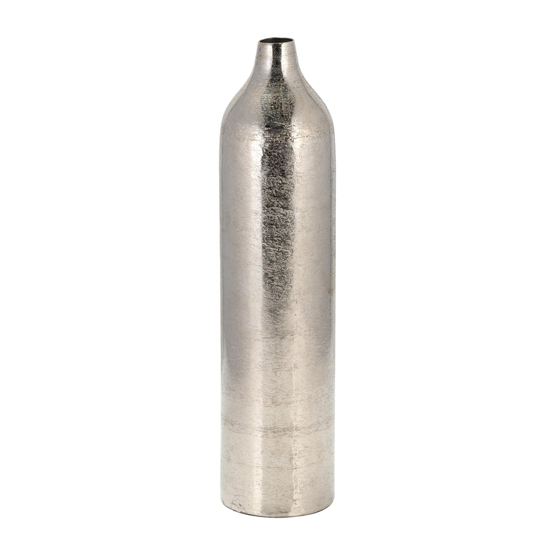 METAL, 19"H CYLINDER VASE, SILVER