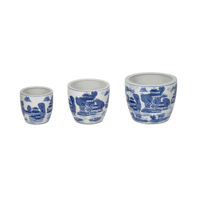 CER, S/3 6/8/10" CHINOISERIE PLANTERS, BLUE/WHITE