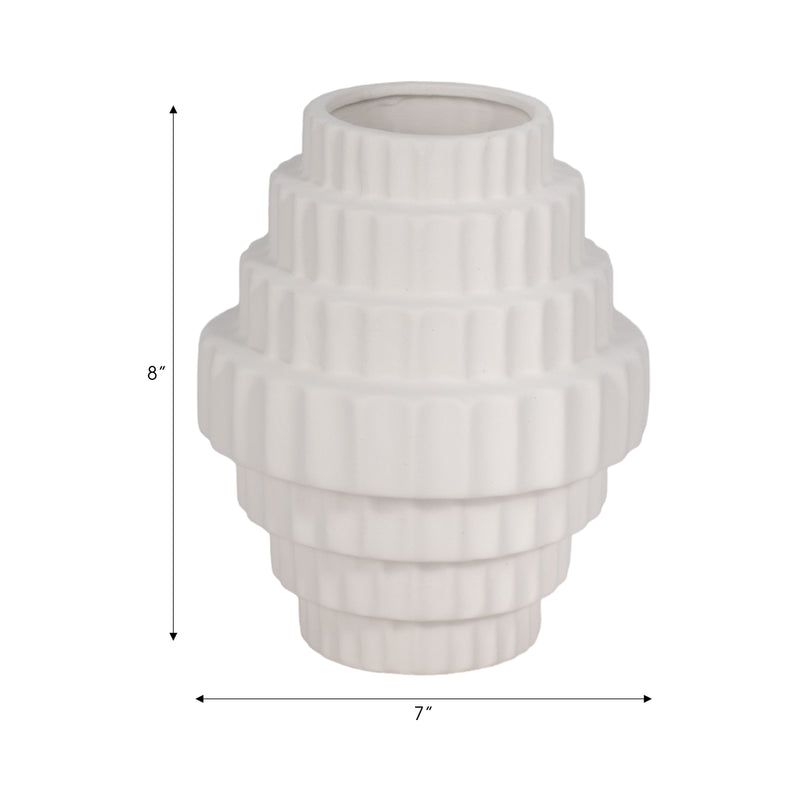 8" Textured Staggered Vase, White