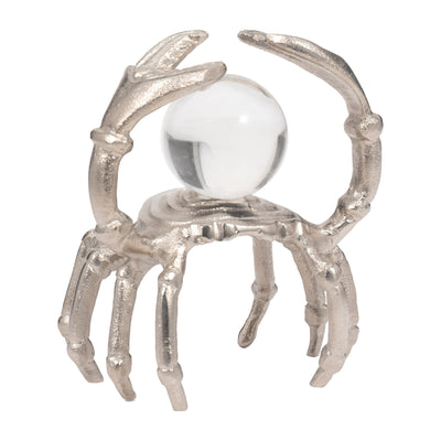 Metal, 7" Dancing Crab W/ Acrylic Ball, Silver