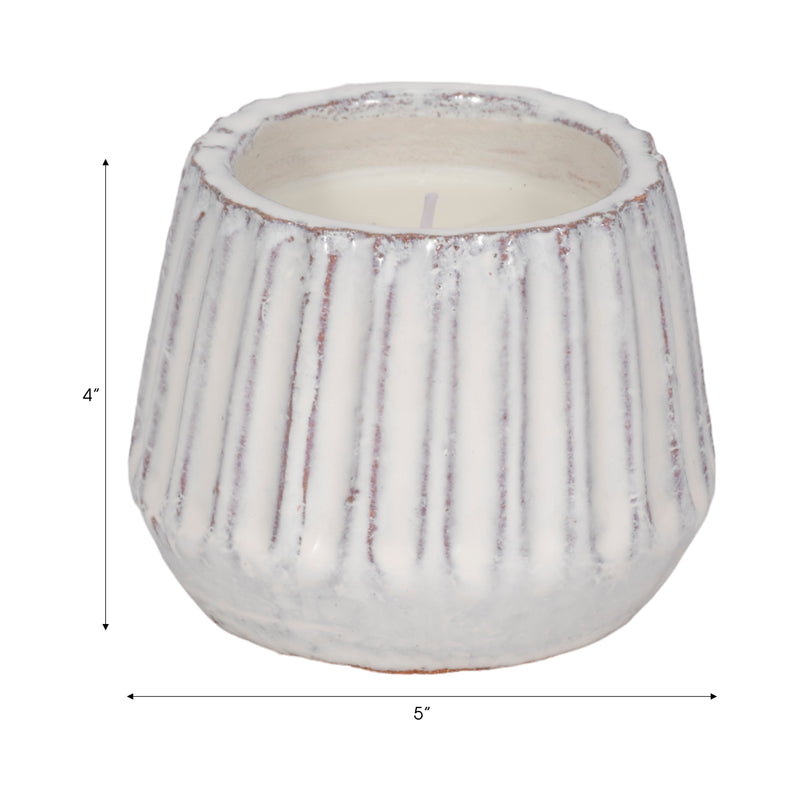 5" 9 Oz Sea Salt & Lemon Ridged Candle, White