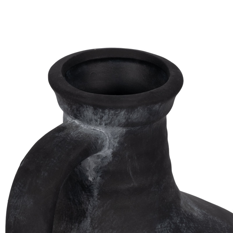 10" Weathered Terracotta Jug With Handle, Black