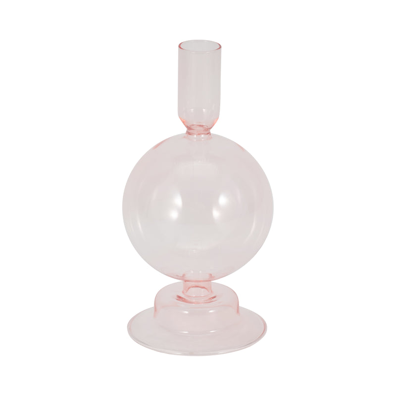 7" Glass Bubble Taper Candle Holder, Pink