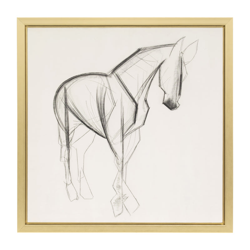 47X47, HAND PAINTED ELEGANT HORSE SKETCH, BLK/WHT