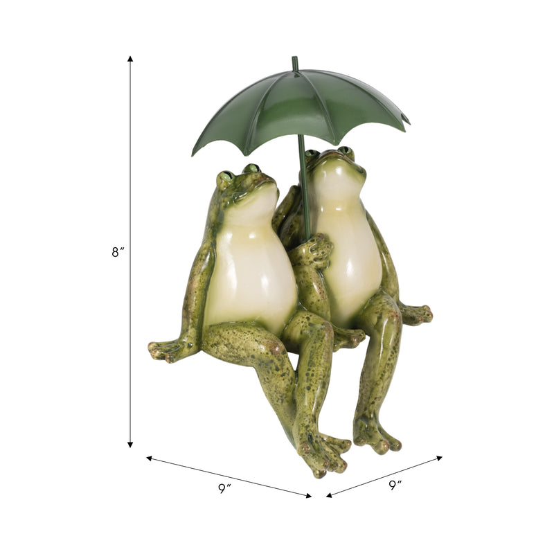 9" Sitting Frogs With Umbrella, Green