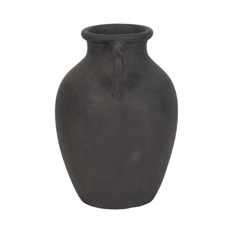 TERRACOTTA, 13" VASE WITH HANDLES, BLACK