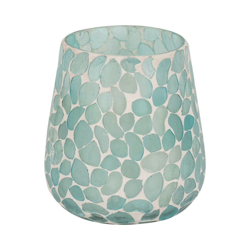 Glass, 5" 18 Oz Mosaic Scented Candle, Light Blue