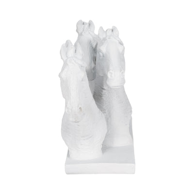 16" Horse Heads Sculpture Rough Texture, White