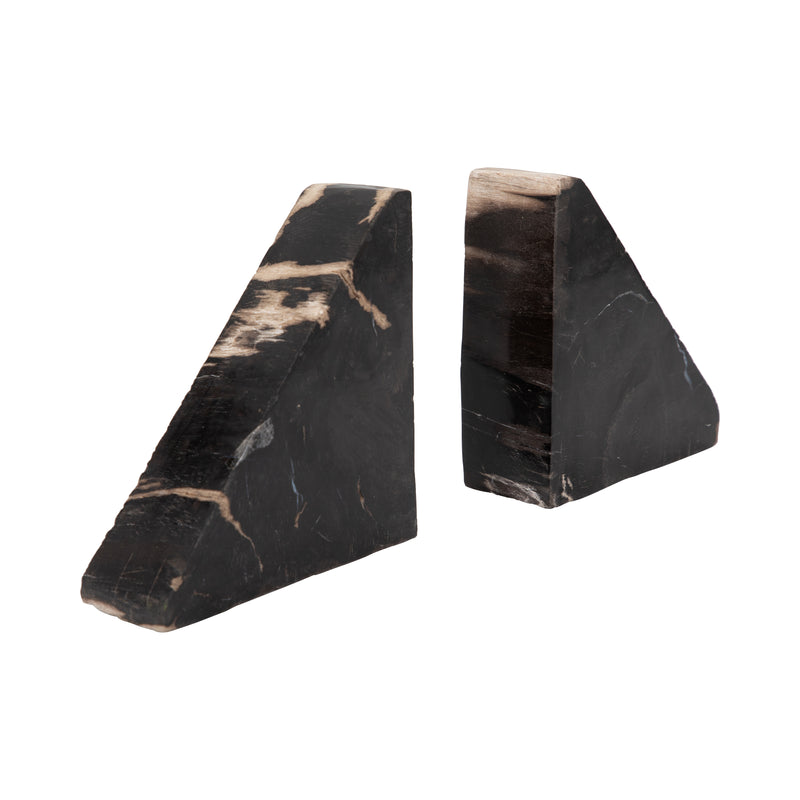 S/2 6" Triangular Petrified Wood Bookends, Natural