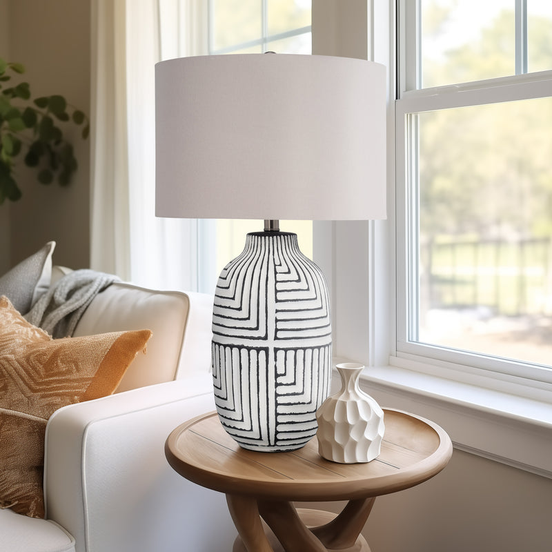 Ceramic, 26" Tribal Textured Table Lamp, White