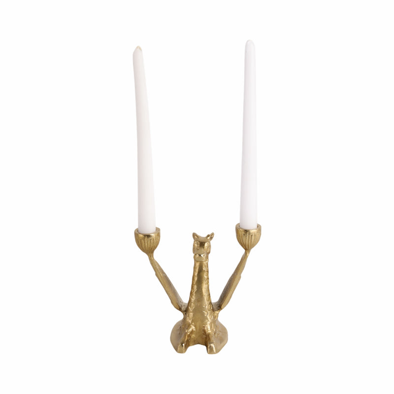 Metal, 6" Giraffe W/ Wings 2 Taper Candle Holder,