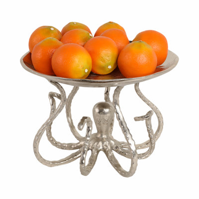 14" Octopus Holding Up Bowl, Silver