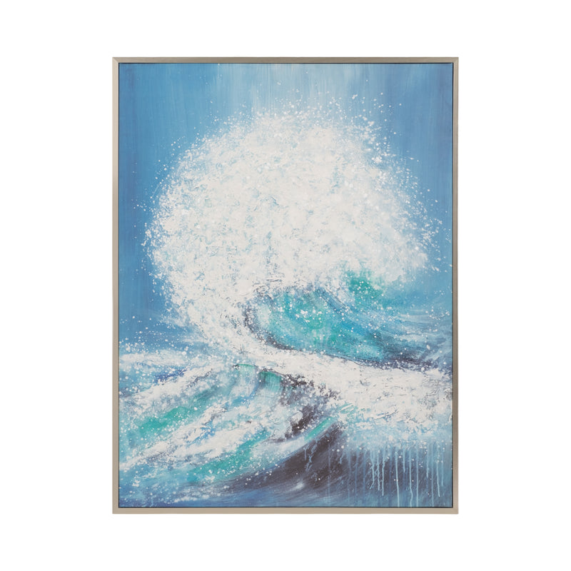 36X48 HANDPAINTED WAVES CANVAS, AQUA