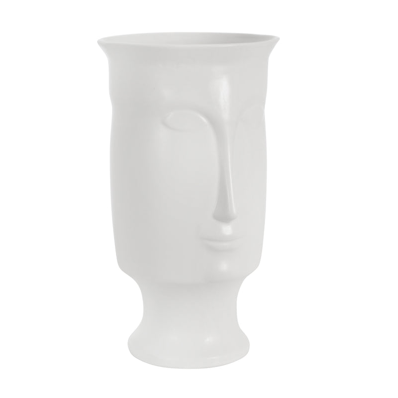 CERAMIC 11" FACE VASE W/BASE,WHITE