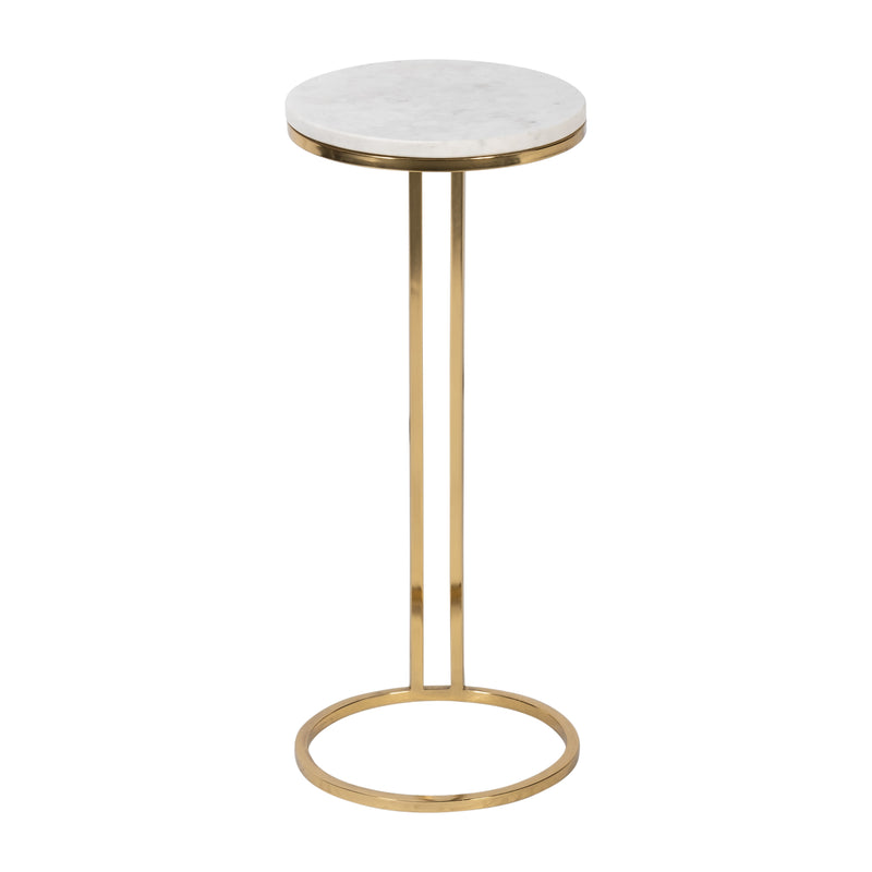 METAL/MARBLE, 10"DX24"H DRINK TABLE, WHITE/GOLD