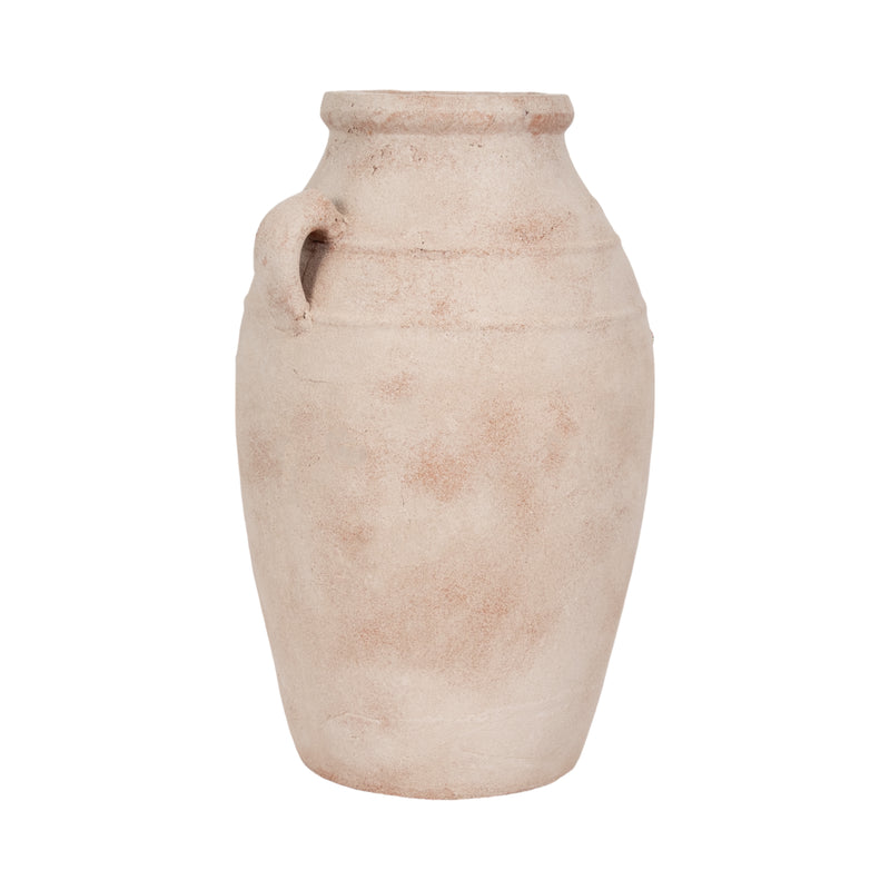 19" Weathered Terracotta Vase, White/natural