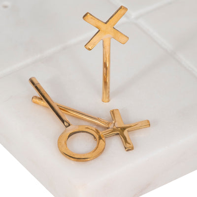 9" Marble Tic-tac-toe With Gold X & O, White/gold