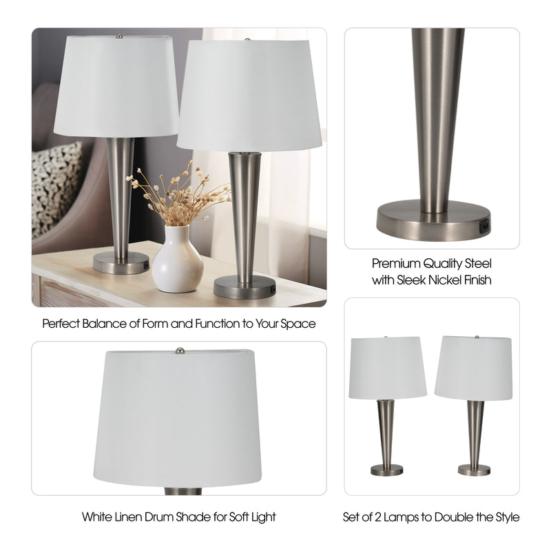 Metal,s/2,25"h,slim Cone Table Lamps,nickel