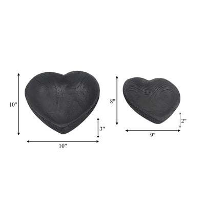 WOOD, S/2 9/10" HEART BOWLS, BLACK