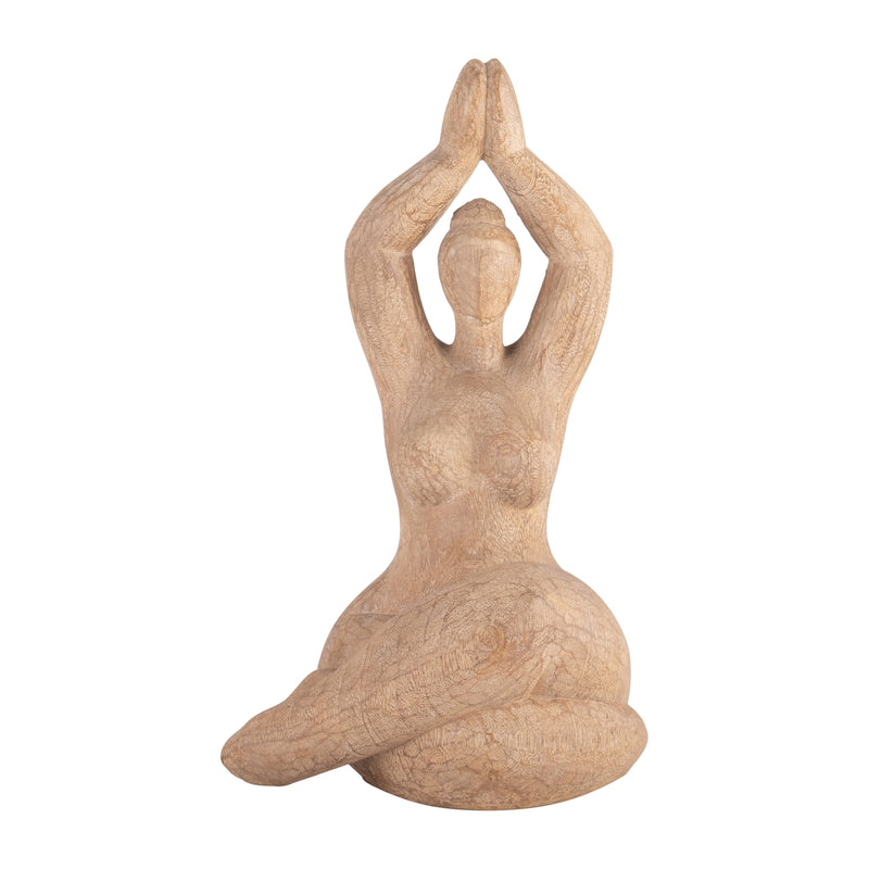 RESIN 11" NAMASTE FEMALE YOGA FIGURINE, BROWN