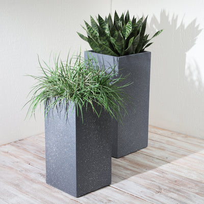 Resin, S/2 11/13"D Square Nested Planters, Dk Gray