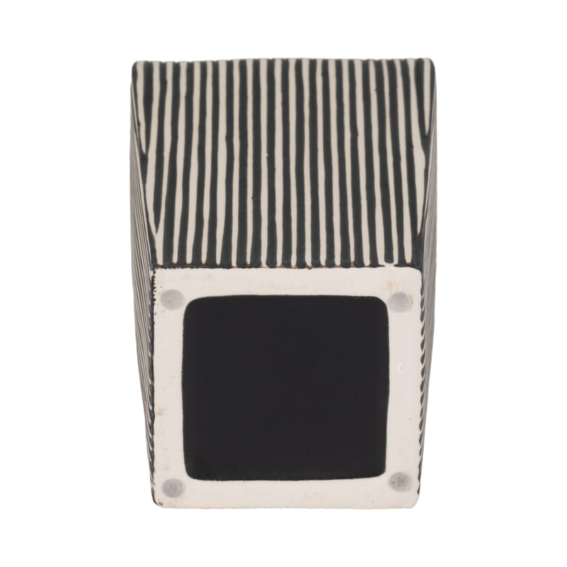 11" Lines Square Vase, Black/white