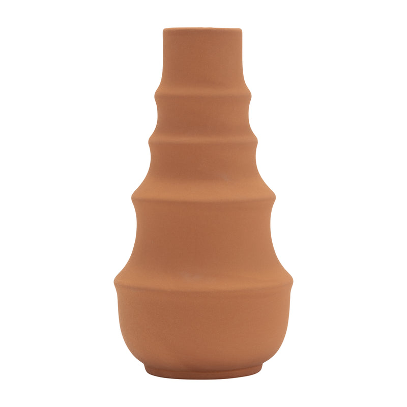 CER,11",RING PATTERN VASE,TERRACOTTA