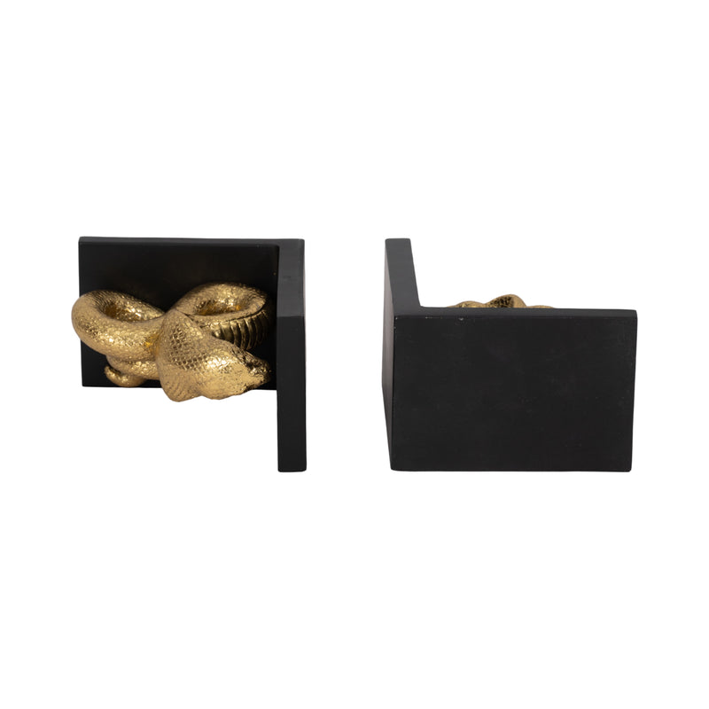 6" Snake Bookends, Gold/black