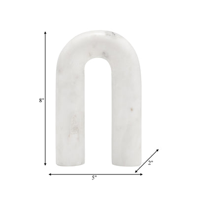 MARBLE, 8" ROUNDED HORSESHOE TABLE TOP DECO, WHITE