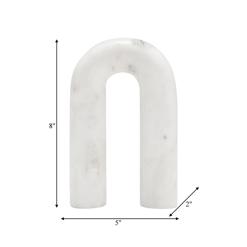 MARBLE, 8" ROUNDED HORSESHOE TABLE TOP DECO, WHITE