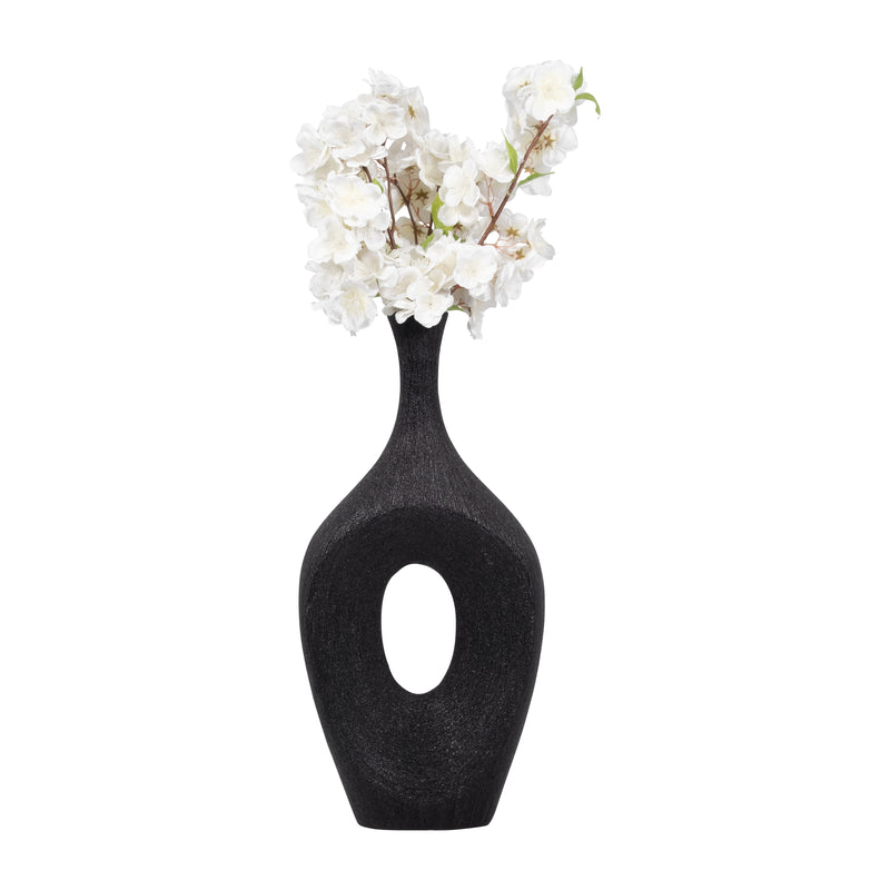 CER, 19" BEADED OPEN CUT VASE, BLACK