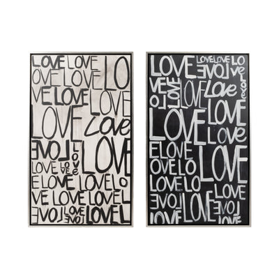 S/2 71x59 Hand Painted Love Scribble, Black/white