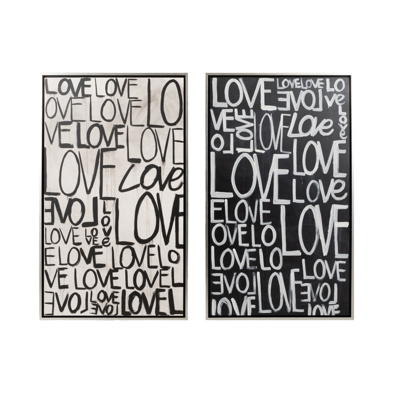 S/2 71x59 Hand Painted Love Scribble, Black/white