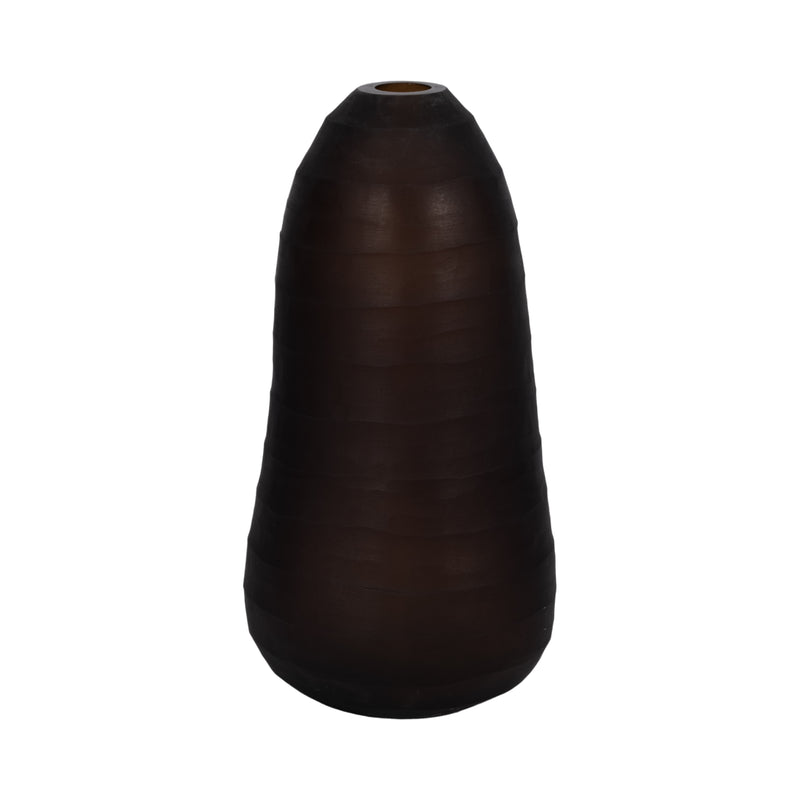 Glass, 17" Ridged Vase, Smokey Brown