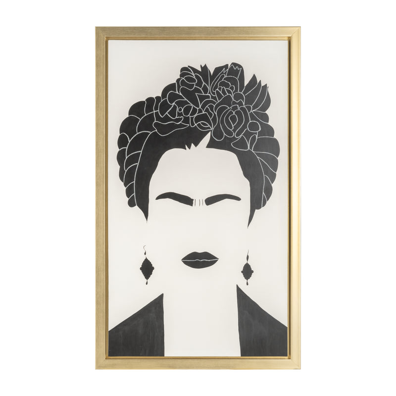 35X59, HAND PAINTED FRIDA PORTRAIT, BLK/WHT