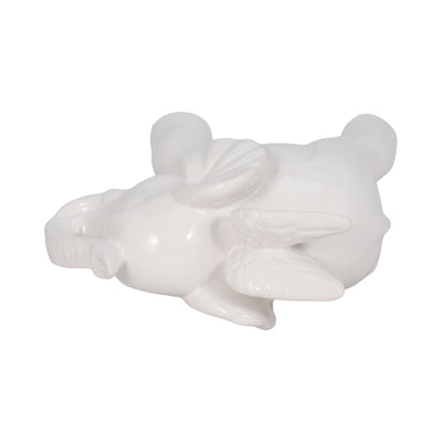 CERAMIC 7" ELEPHANT ANGEL FIGURINE, WHITE