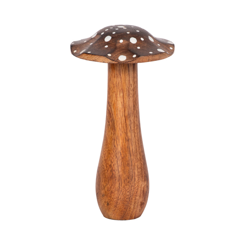 8" Wood Mushroom With White Dots, Brown