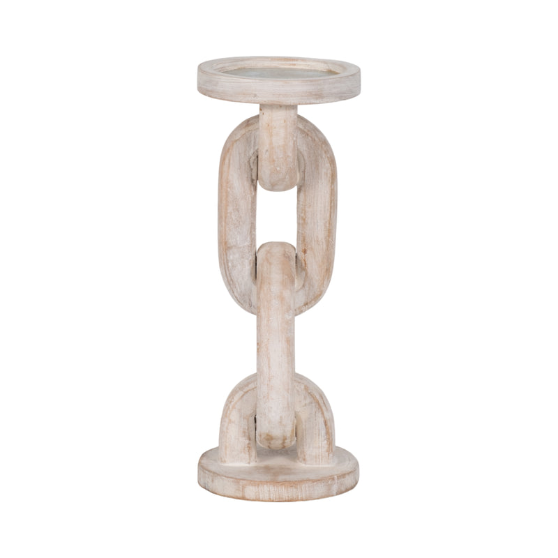 Wood, 11" Chain Pillar Candle Holder, White