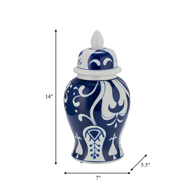 EC CER,14" WHITE/BLUE TEMPLE JAR