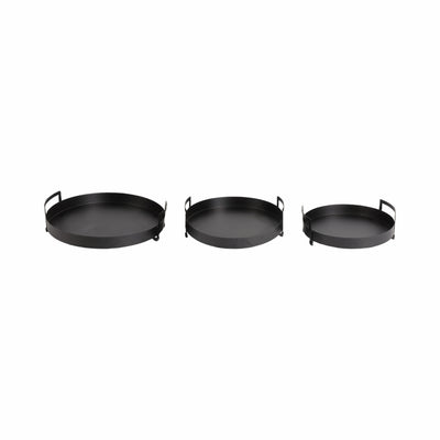 METAL, S/3 15/17/18" TRAY WITH HANDLES, BLACK