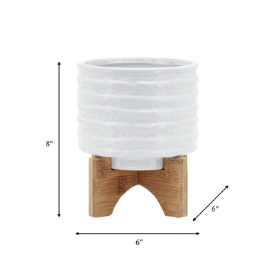 CERAMIC 5" PLANTER ON STAND, WHITE STRIPE