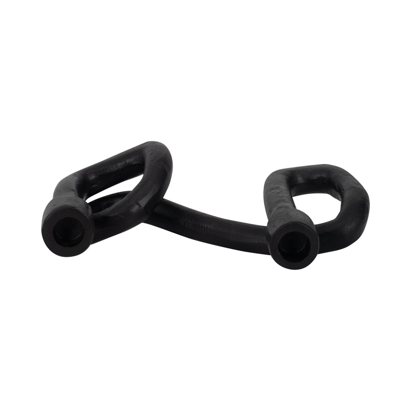 9" Swirled 2 Taper Candleholder, Black