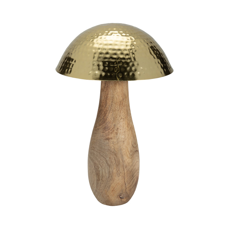 Metal, 16" Mushroom W/ Wood Base, Gold