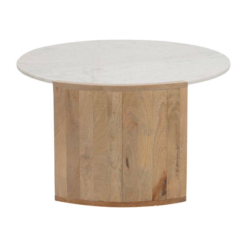 32" MARBLE TOP MANGO COFFEE TABLE, WHT/NAT KD