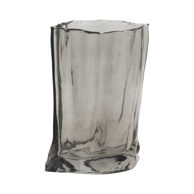 GLASS, 9" PAPER BAG VASE, SMOKE