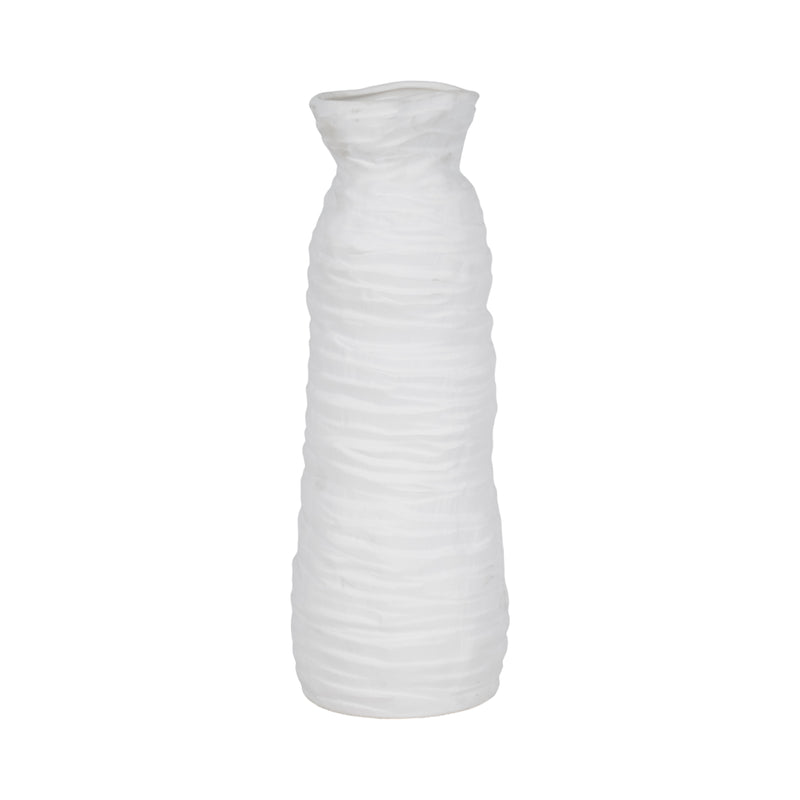 19" Horizontal Ribbed Matte Vase, Ivory