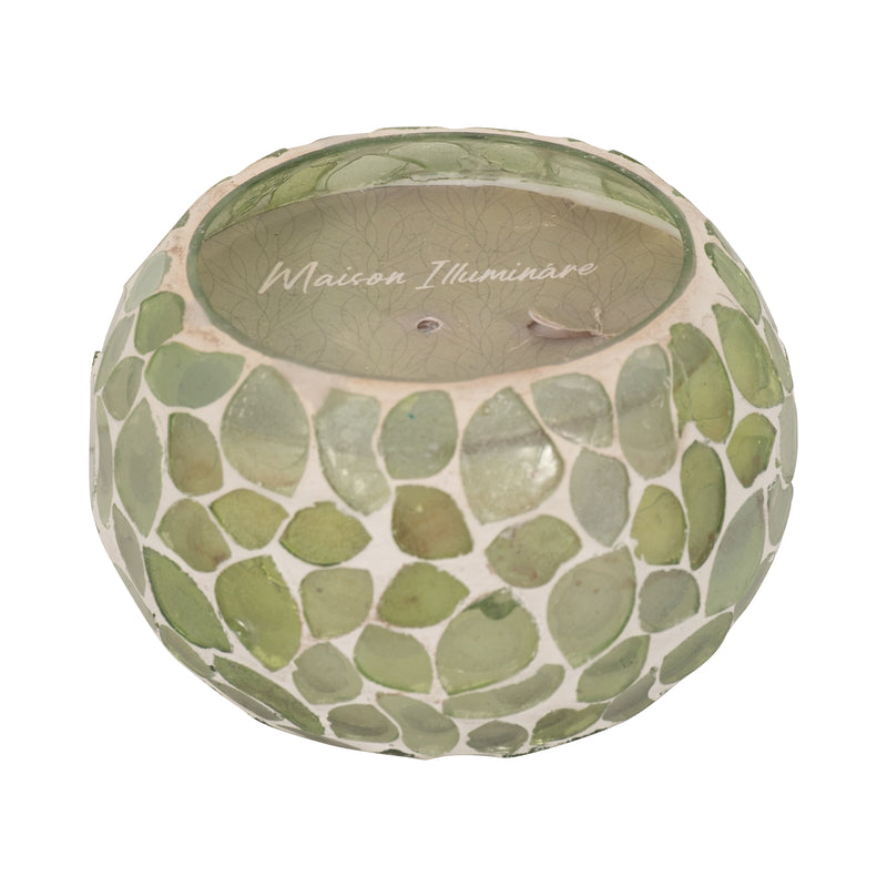 Glass, 4" 10 Oz Mosaic Scented Candle, Light Green